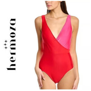 NEW Hermoza Vera Pink & Red Sz 14 Colorblock One Piece Swimsuit Bathing Suit NWT